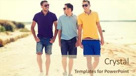  Presentation with happy holidays - Beautiful presentation design featuring summer holidays vacation happy people backdrop and a cream colored foreground