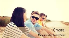  Presentation with beach volleyball - Presentation theme enhanced with group of friends or volleyball background and a lemonade colored foreground