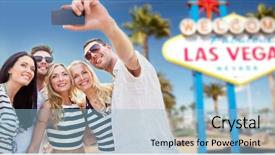  Presentation with tourism selfie - Presentation design with summer holidays vacation tourism background and a light blue colored foreground