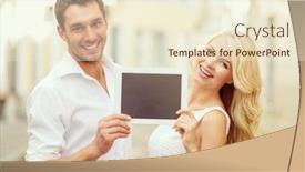  Presentation with dating - Beautiful slide set featuring summer holidays wedding dating and technology concept - couple with tablet pc in the city backdrop and a cream colored foreground