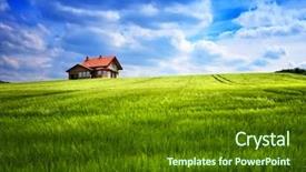  Presentation with green house - Audience pleasing theme consisting of summer house on a green backdrop and a tawny brown colored foreground