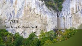  Presentation with rock wall - Presentation design featuring summer-in-the-mountains-waterfall background and a light gray colored foreground