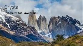  Presentation with car park - Colorful presentation theme enhanced with summer in the south of chile gravel road in the torres del paine national park the mountains and rocks are covered with snow and ice the concept of extreme car tourism backdrop and a light blue colored foreground
