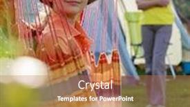  Presentation with camping - Cool new PPT layouts with summer in the tent - young girl with family on the camping backdrop and a coral colored foreground