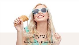  Presentation with junk food - Colorful PPT theme enhanced with summer junk food and people concept - young woman or teenage girl in sunglasses eating ice cream backdrop and a lemonade colored foreground