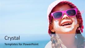  Presentation with cream - Slide set consisting of summer kids - girl anoints her face protective background and a light blue colored foreground