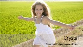  Presentation with track field - PPT theme enhanced with summer kids - running open arms little happy background and a coral colored foreground