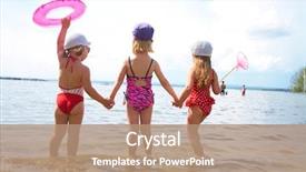  Presentation with swimming - Cool new presentation theme with summer kids - three little cute girls go backdrop and a coral colored foreground