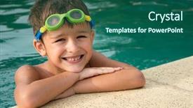  Presentation with play kids - Slide deck consisting of summer kids play - pretty little boyl in swimming background and a  colored foreground