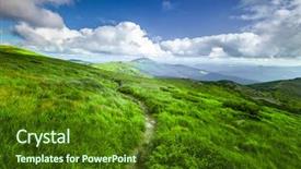  Presentation with blue mountain - Audience pleasing PPT theme consisting of summer-landscape-green-mountain backdrop and a tawny brown colored foreground