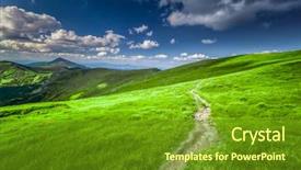  Presentation with blue mountain - Presentation theme featuring summer landscape mountain path background and a tawny brown colored foreground