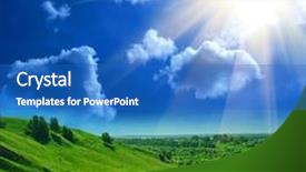  Presentation with blue green - Presentation design featuring summer landscape of green valley background and a  colored foreground