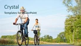  Presentation with senior couple - Theme consisting of summer landscape on a road background and a cool aqua colored foreground
