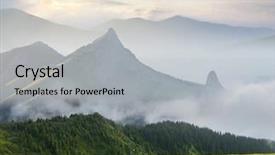  Presentation with forest morning - Amazing slides having summer landscape on a sunny morning beautiful fog in the mountains fir forest on a hillside collage of two frames art processing photos backdrop and a light gray colored foreground