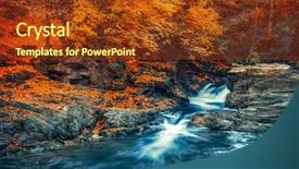  Presentation with forest stream - Slide set enhanced with summer landscape with a beautiful beech forest mountain stream with cascades soft effect color toning background and a tawny brown colored foreground