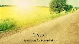  Presentation with single tree - Slide deck featuring summer landscape with empty asphalt road single tree and blue sky grunge and retro style background and a yellow colored foreground