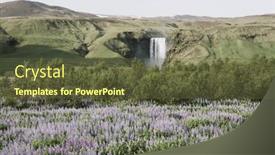  Presentation with lupines - Slide deck having summer-landscape-with-skogafoss-waterfall background and a tawny brown colored foreground