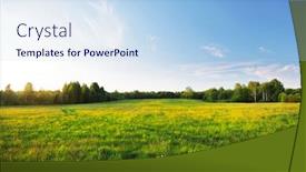  Presentation with summer time - Presentation theme featuring summer-landscape-yellow-flowers-hill background and a sky blue colored foreground
