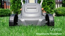  Presentation with garden - Audience pleasing slide set consisting of summer-lawn-mowing backdrop and a forest green colored foreground