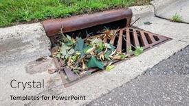  Presentation with drain - Slide deck enhanced with summer-leaves-and-debris background and a light gray colored foreground