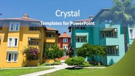  Presentation with hotel resort - Beautiful slide set featuring summer luxury resort hotel buildings backdrop and a teal colored foreground