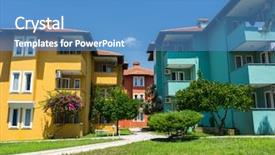  Presentation with luxury resort - Theme with summer luxury resort hotel buildings background and a teal colored foreground
