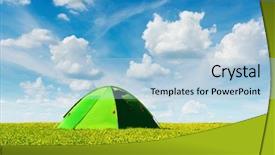  Presentation with blue green - Slides featuring summer meadow on blue cloudy background and a light blue colored foreground