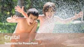  Presentation with water pipe - PPT theme enhanced with summer meadow splashing water background and a coral colored foreground