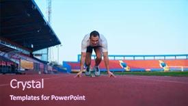  Presentation with olympic games - Cool new slide deck with summer olympic games - sprinter leaving starting blocks backdrop and a tawny brown colored foreground