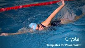  Presentation with summer olympic - Beautiful PPT theme featuring summer olympic games - young woman swimmer in blue backdrop and a ocean colored foreground