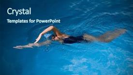  Presentation with water woman swimming underwater - Presentation theme featuring summer olympic games - young woman swimmer in blue background and a ocean colored foreground