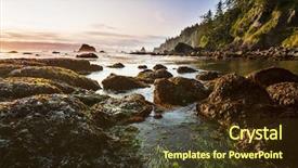  Presentation with beach rocks - Theme with summer olympics - scenic and rigorous pacific coast background and a tawny brown colored foreground
