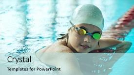 Presentation with swimming - Presentation theme featuring summer olympics - swimmer child portrait of swimming background and a sky blue colored foreground