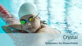  Presentation with swimming - Slide deck featuring summer olympics - swimmer child portrait of swimming background and a light blue colored foreground