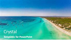  Presentation with 2020 - Colorful slide set enhanced with summer-on-majorca-es-trenc backdrop and a teal colored foreground