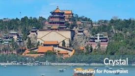  Presentation with historical architecture - Presentation theme featuring summer palace with historical architecture lake and boat in beijing background and a teal colored foreground