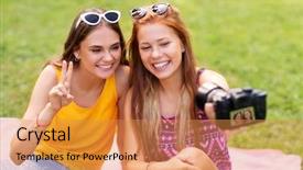  Presentation with teens summer camp - Presentation theme enhanced with summer park and showing background and a gold colored foreground