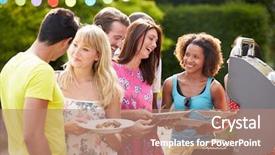  Presentation with outdoor party - PPT layouts having summer party people - group of friends having outdoor background and a coral colored foreground