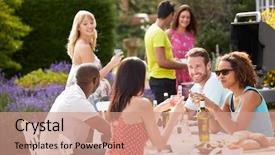  Presentation with friends - Audience pleasing slide deck consisting of summer party people - group of friends having outdoor backdrop and a coral colored foreground