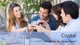  Presentation with summer party - Amazing slide set having summer party people - happy young friends eating together backdrop and a light blue colored foreground