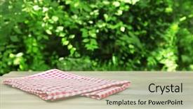  Presentation with tablecloth - Cool new presentation theme with summer picnic - wooden table with tablecloth outdoors backdrop and a mint green colored foreground