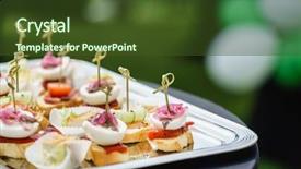  Presentation with catering - Audience pleasing PPT theme consisting of summer picnic party - catering food backdrop and a tawny brown colored foreground