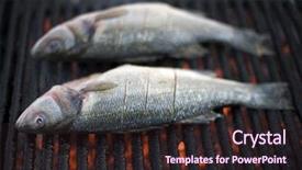  Presentation with summer outdoor bbq grill party - Presentation having summer picnic party - european sea-bass on outdoor grill background and a wine colored foreground