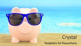  Presentation with piggy bank - PPT layouts enhanced with summer piggy bank with sunglasses background and a yellow colored foreground