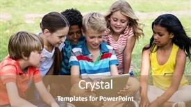  Presentation with internet security children awareness - Slides having summer reading - children using digital tablet background and a coral colored foreground