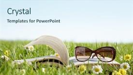  Presentation with book glasses - Beautiful slide deck featuring summer reading - glasses on a book outside backdrop and a sky blue colored foreground