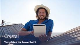  Presentation with using digital tablet - Slide deck having summer reading - happy man using digital tablet background and a  colored foreground