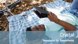  Presentation with digital government - Amazing theme having summer reading - man using digital while lying backdrop and a teal colored foreground