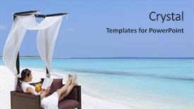  Presentation with vacation - PPT layouts consisting of summer reading - woman at vacation background and a light blue colored foreground