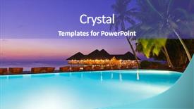  Presentation with travel cafe - Audience pleasing presentation theme consisting of beach hotel - pool and cafe on tropical backdrop and a cobalt blue colored foreground